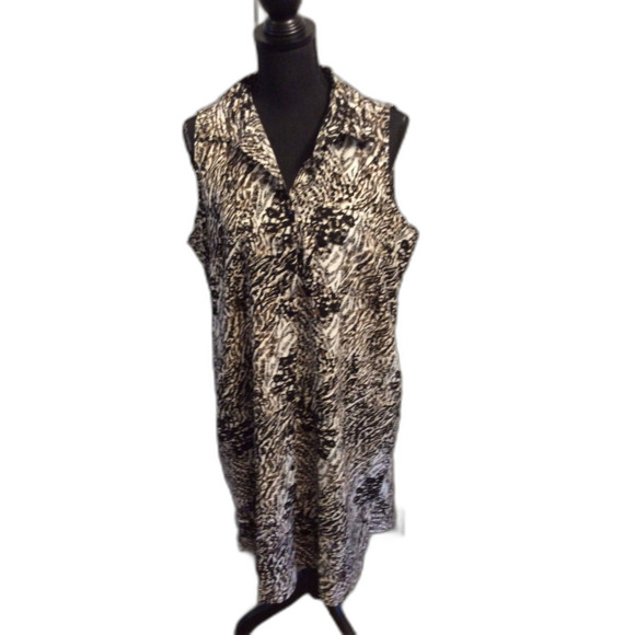 Plus size 1X animal print Sleeveless Collared Dress Pocket Button Up Front - Picture 1 of 4